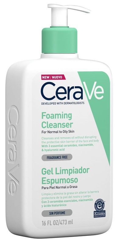 CeraVe Gel Limpiador Espumoso 473ml - piel normal y grasa, 3 ceramidas