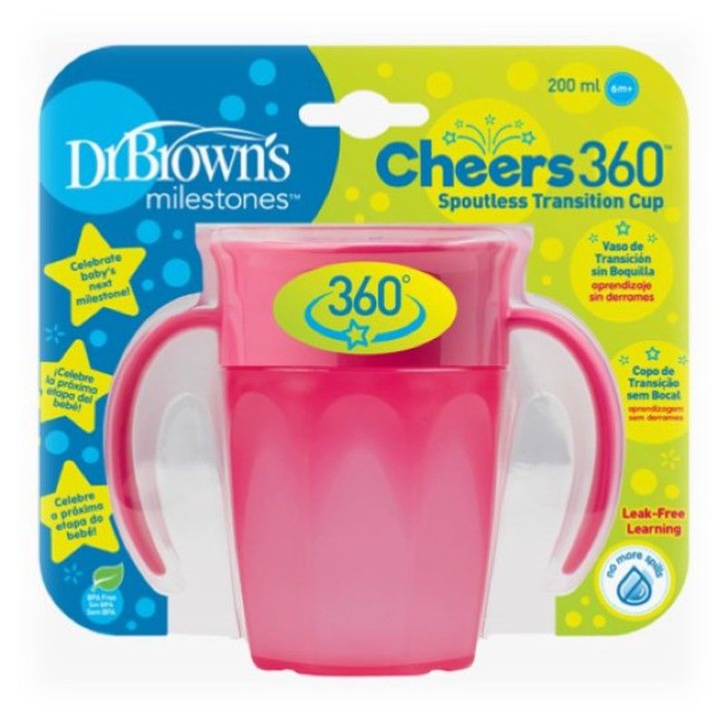 Dr. Brown's Vaso 360 Rosa sin boquilla 200ml con asas para bebés