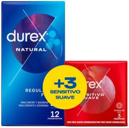 Durex Natural Comfort, pack de preservativos 12+3