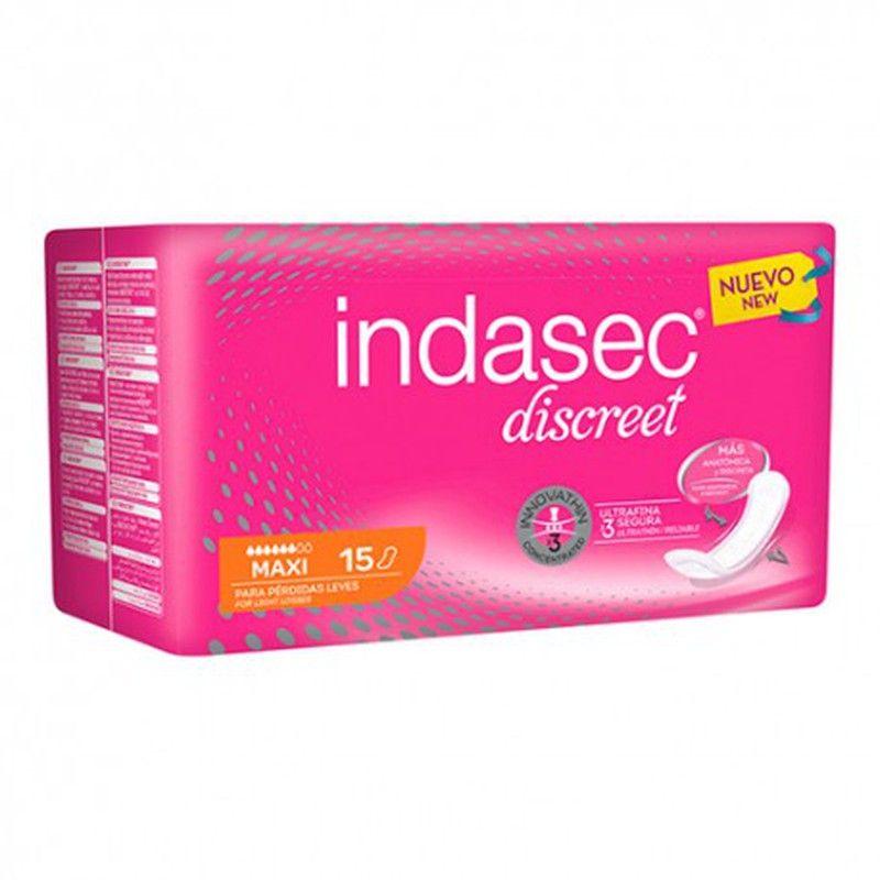 Indasec Discreet Maxi, compresas para pérdidas de orina abundantes