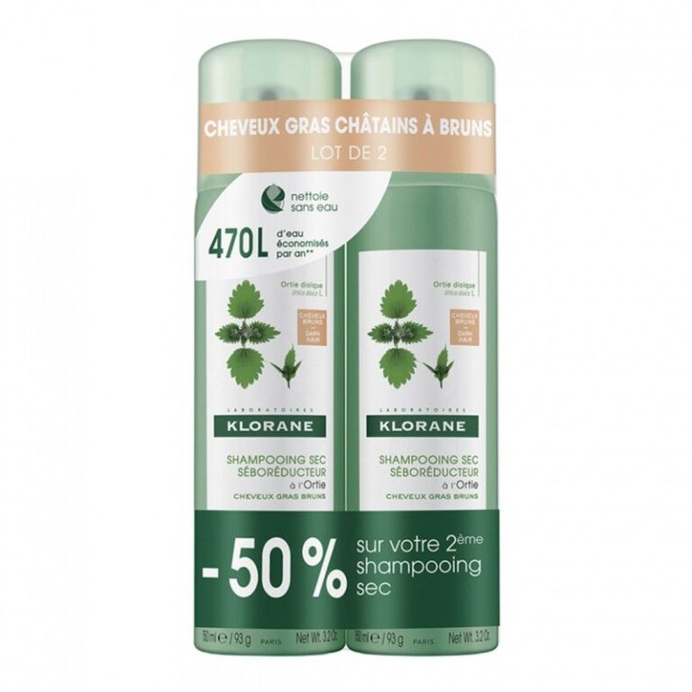 Klorane Champú Seco Ortiga Moreno Duplo – con pigmento para cabello oscuro