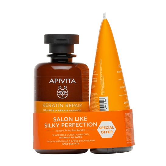 Apivita Pack Keratin Repair champú y acondicionador para cabello dañado