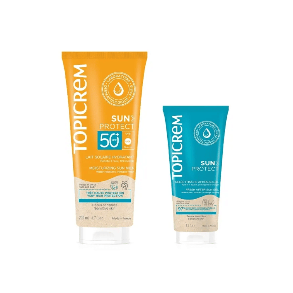 Topicrem-Sun-Milk-SPF50-200ml-After-Sun-Fresh-Gel-50ml-lillys-pharmacy-and-health-store.png Topicrem Neceser Sun Protect leche solar SPF50 y gel after sun