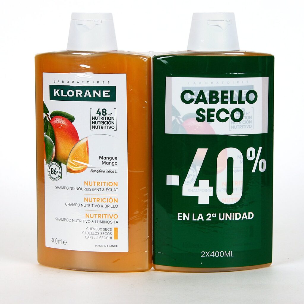 Klorane Champú Mango Duplo nutritivo cabello seco 2x400ml