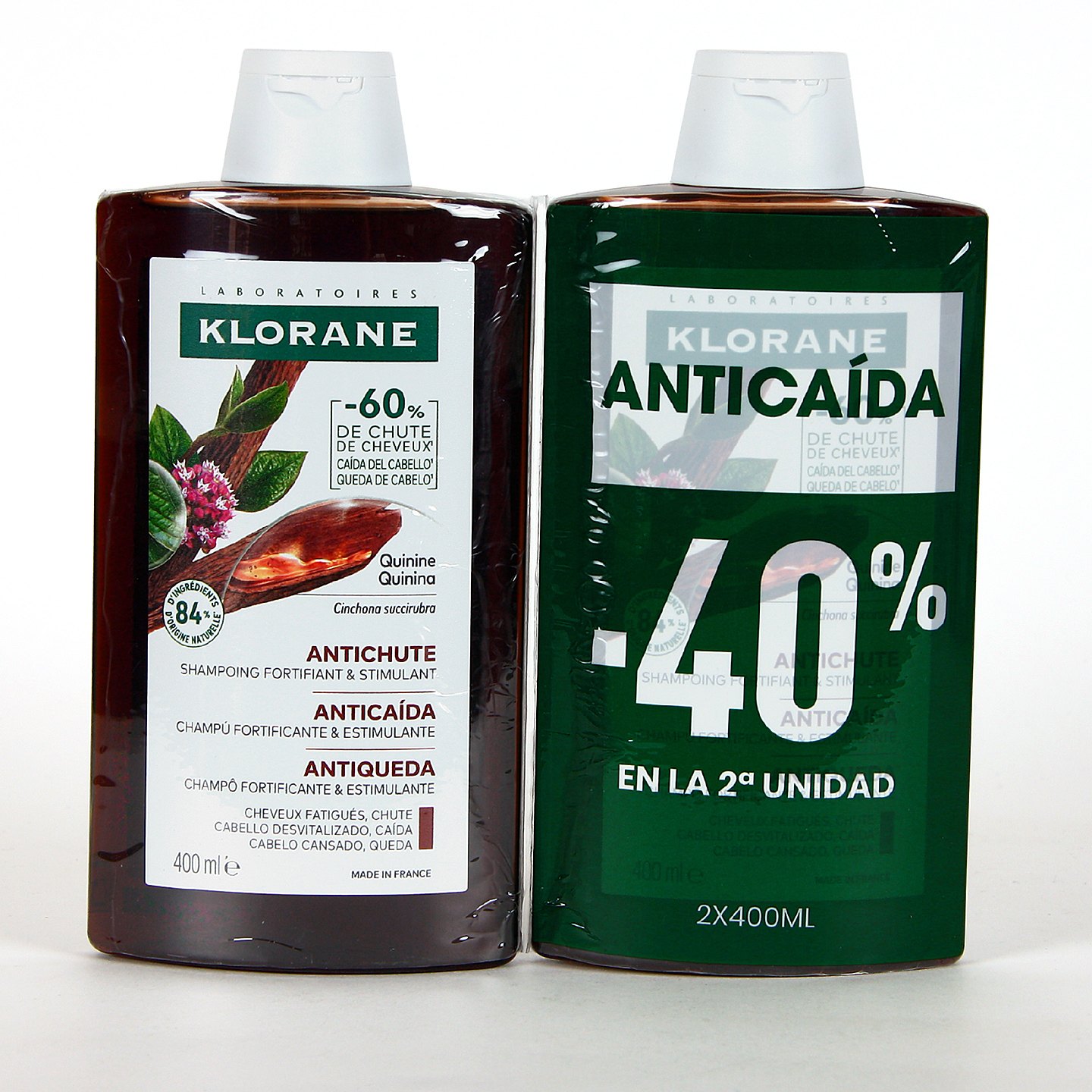 Klorane Champú Quinina Duplo anticaída 2x400ml Klorane Champú Quinina Duplo anticaída 2x400ml